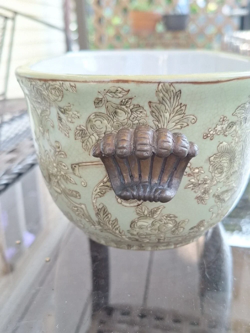 Vintage Porcelain footbath planter, classical Chinoiserie toile design